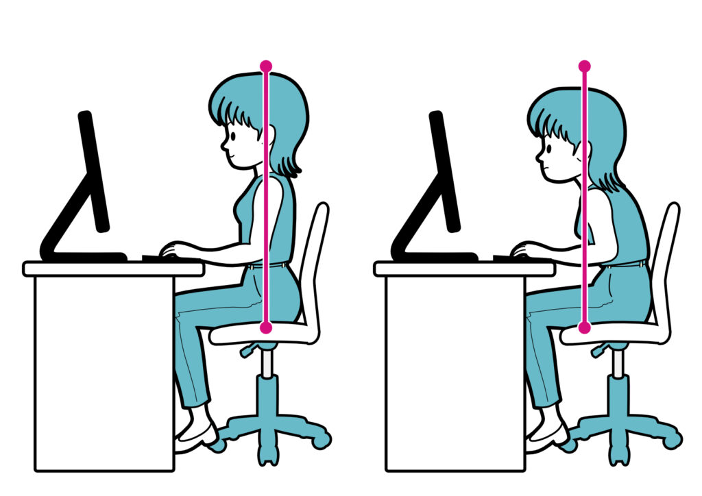 デスクに座ったとき首が前に出る様子
