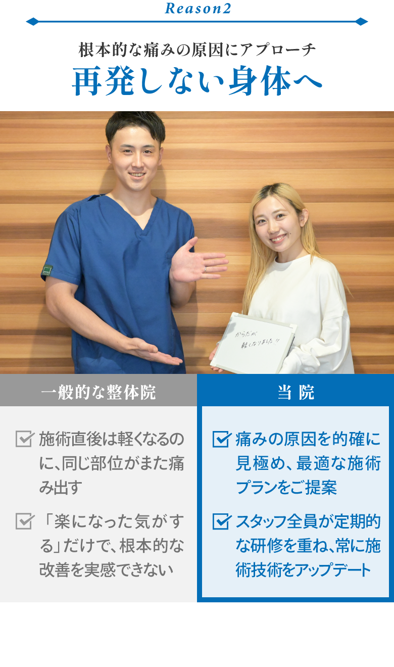 根本的な痛みの原因にアプローチ再発しない身体へ