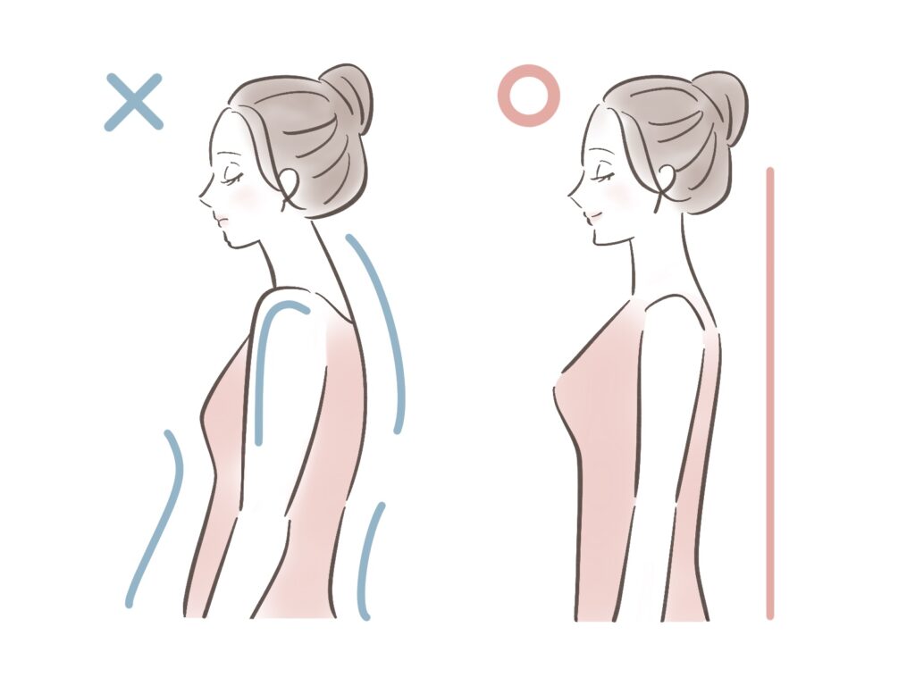 イラストで表す猫背と良い姿勢の例