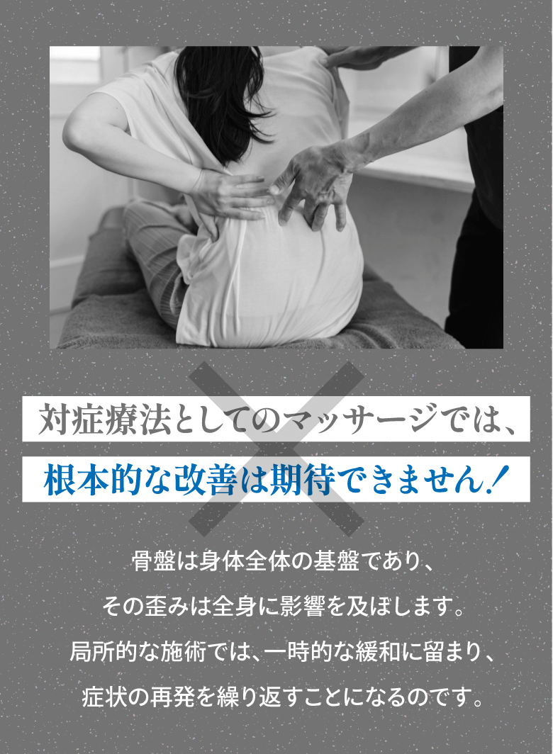 対症療法としてのマッサージでは、根本的な改善は期待できません！